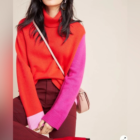 Diane von Furstenberg ColorBlock Cashmere Wool Turtleneck Sweater Anthropologie - Picture 7 of 12